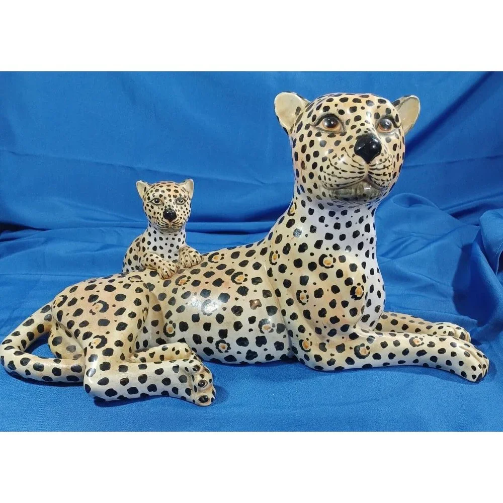 Vtg 19.5" Ronzan Cheetah Leopard Cat Cub Sculpture Statue Italy Cerami… - Picture 4 of 16